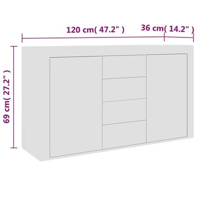 vidaXL fehér forgácslap tálalószekrény 120 x 36 x 69 cm