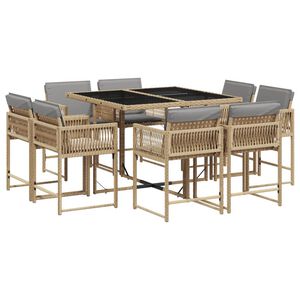 vidaXL 9 r&eacute;szes vegyes b&eacute;zs polyrattan kerti &eacute;tkezőgarnit&uacute;ra p&aacute;rn&aacute;kkal