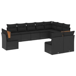 vidaXL 10 r&eacute;szes fekete polyrattan kerti &uuml;lőgarnit&uacute;ra p&aacute;rn&aacute;kkal
