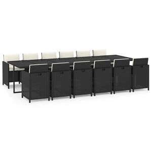 vidaXL 13 r&eacute;szes fekete polyrattan kerti &eacute;tkezőgarnit&uacute;ra p&aacute;rn&aacute;kkal