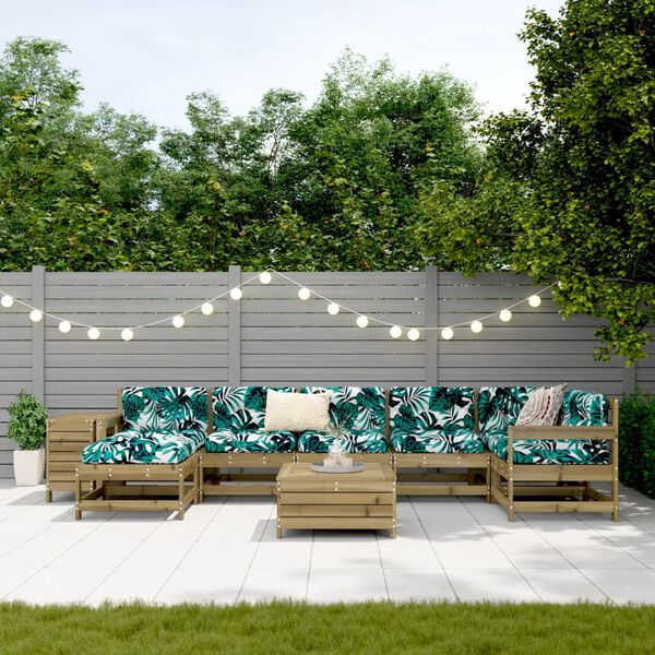 vidaXL 9 r&eacute;szes impregn&aacute;lt fenyőfa kerti kanap&eacute;szett