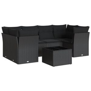 vidaXL 7 r&eacute;szes fekete polyrattan kerti &uuml;lőgarnit&uacute;ra p&aacute;rn&aacute;val