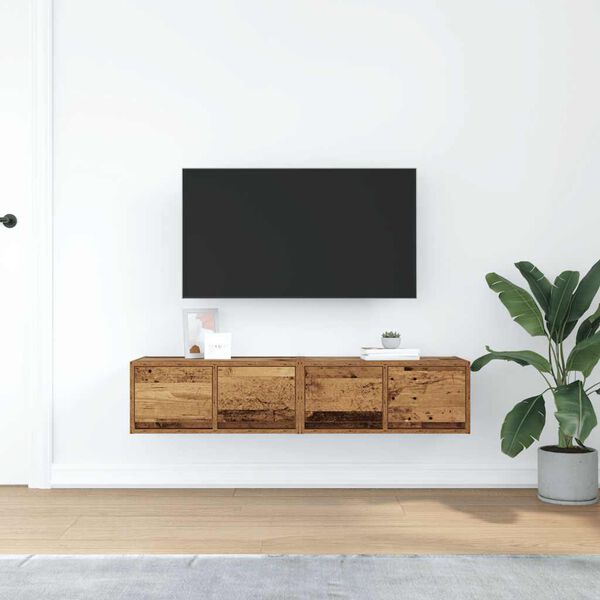 vidaXL 2 db antik fa szerelt fa fali TV-szekr&eacute;ny 60x31x25,5 cm