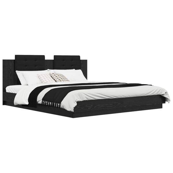 vidaXL &Aacute;gykeret t&aacute;ml&aacute;val fejt&aacute;ml&aacute;val Fekete t&ouml;lgy 180 x 200 cm Faanyag