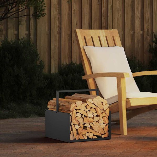 vidaXL fekete hidegen hengerelt ac&eacute;l tűzifat&aacute;rol&oacute; 40x40x40 cm