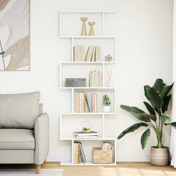 vidaXL 6 szintes feh&eacute;r szerelt fa elv&aacute;laszt&oacute; k&ouml;nyvespolc 70x24x193 cm