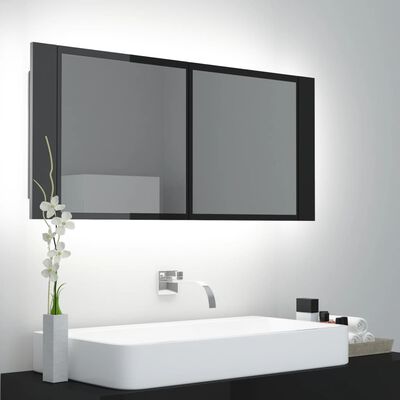 vidaXL magasfényű fekete LED-es tükrös fürdőszobaszekrény 100x12x45 cm