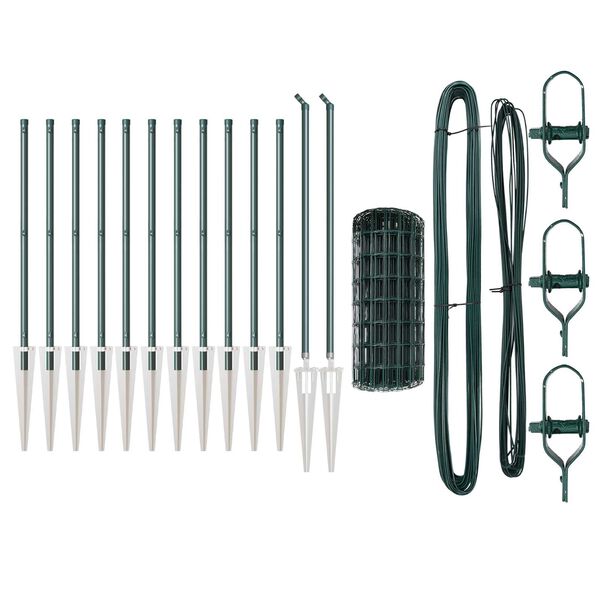 vidaXL Ker&iacute;t&eacute;s oszlopokkal Z&ouml;ld 0,4 x 25 m Ac&eacute;l &eacute;s PVC