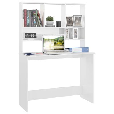 vidaXL magasfényű fehér forgácslap íróasztal polcokkal 110x45x157 cm
