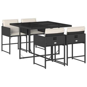 vidaXL 5 r&eacute;szes fekete polyrattan kerti &eacute;tkezőgarnit&uacute;ra p&aacute;rn&aacute;kkal