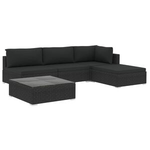 vidaXL 5-r&eacute;szes fekete polyrattan kerti b&uacute;torszett p&aacute;rn&aacute;kkal