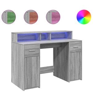 vidaXL sz&uuml;rke sonoma sz&iacute;nű szerelt fa &iacute;r&oacute;asztal LED-ekkel 120x55x91 cm