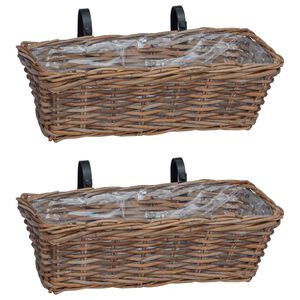 vidaXL F&uuml;ggő vir&aacute;gcser&eacute;p kos&aacute;r t&aacute;rol&oacute;val 2 pcs Barna 48 x 22 x 15 cm