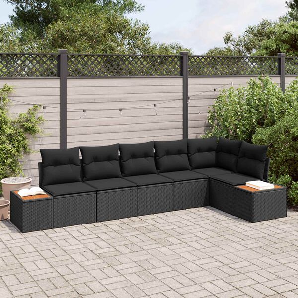 vidaXL Kerti Kanap&eacute; Szett p&aacute;rn&aacute;val t&aacute;rol&oacute;val 6 pcs Fekete Polyrattan