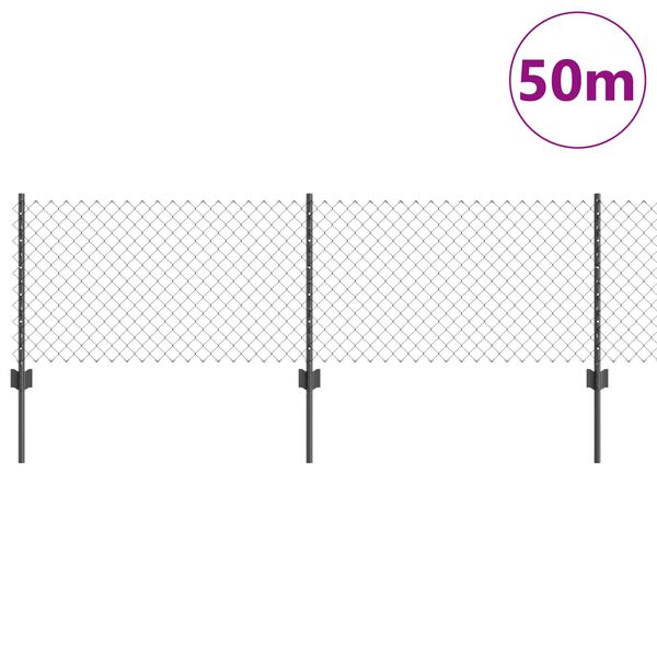 vidaXL Ker&iacute;t&eacute;s oszlopokkal Sz&uuml;rke 0,4 x 50 m Ac&eacute;l &eacute;s PVC