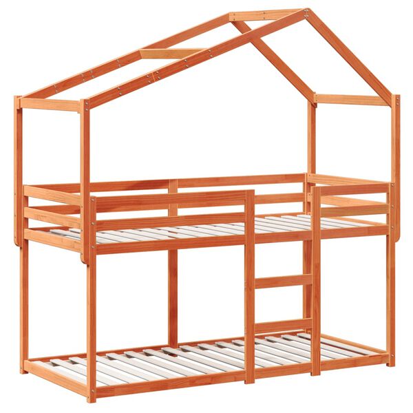 vidaXL viaszbarna t&ouml;m&ouml;r fenyőfa &aacute;gy emelettel &eacute;s tetővel 90 x 190 cm