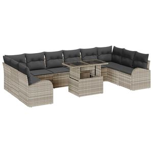 vidaXL Kerti Kanap&eacute; Szett t&aacute;rol&oacute;val 11 pcs Vil&aacute;gossz&uuml;rke Poli rattan