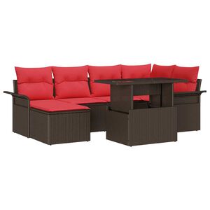 vidaXL Kerti Kanap&eacute; Szett p&aacute;rn&aacute;val t&aacute;rol&oacute;val 7 pcs Barna Poly Rattan