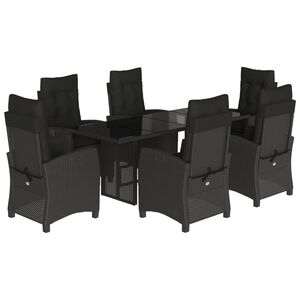vidaXL 7 r&eacute;szes fekete polyrattan kerti &eacute;tkezőgarnit&uacute;ra p&aacute;rn&aacute;val