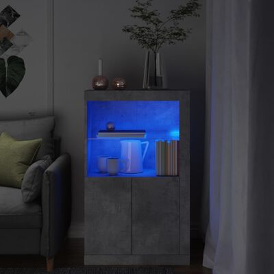 vidaXL betonszürke szerelt fa tálalószekrény LED-világítással
