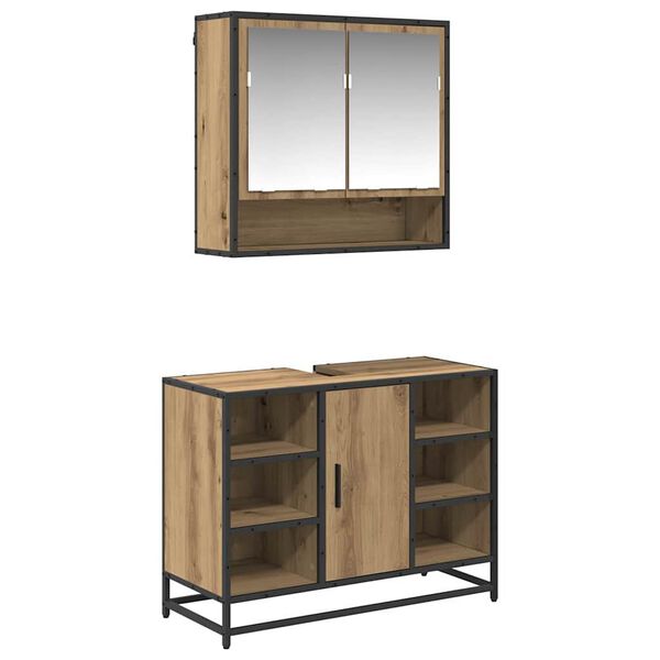 vidaXL F&uuml;rdőszoba b&uacute;tor szett polcokkal 2 pcs Artisan t&ouml;lgy Faanyag