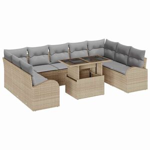 vidaXL Kerti Kanap&eacute; Szett 10 pcs Beige &eacute;s Vil&aacute;gossz&uuml;rke polirattan