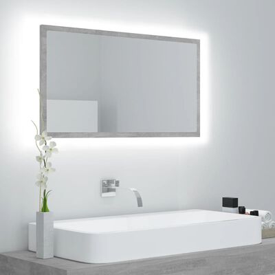 vidaXL betonszürke akril LED-es fürdőszobatükör 80x8,5x37 cm