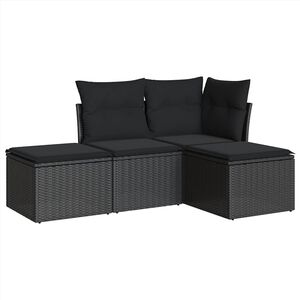 vidaXL 4 r&eacute;szes fekete polyrattan kerti &uuml;lőgarnit&uacute;ra p&aacute;rn&aacute;kkal
