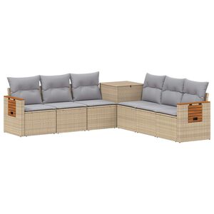 vidaXL Kanap&eacute; Szett 7 db Beige &eacute;s Vil&aacute;gossz&uuml;rke Poli rattan &eacute;s ac&eacute;l