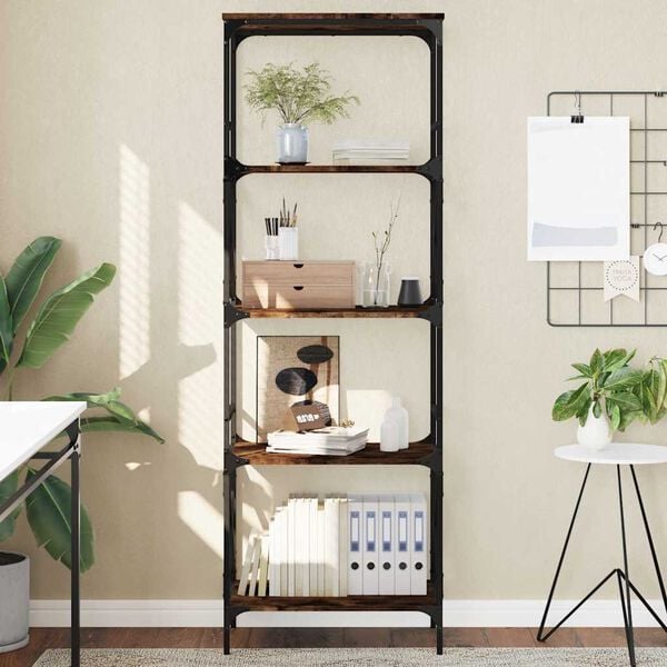 vidaXL 5 szintes f&uuml;st&ouml;s t&ouml;lgy szerelt fa k&ouml;nyvespolc 59 x 35 x 132 cm