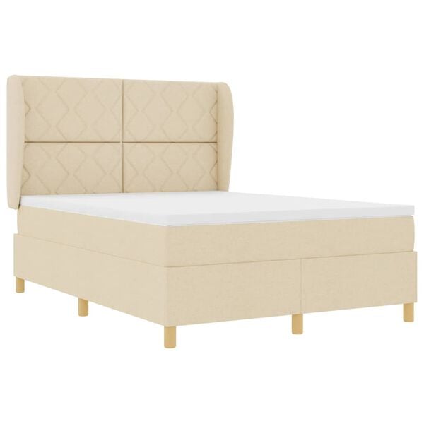 vidaXL Boxspring &aacute;gy matraccal S&ouml;t&eacute;tsz&uuml;rke 90x190 cm Sz&ouml;vet Kr&eacute;m