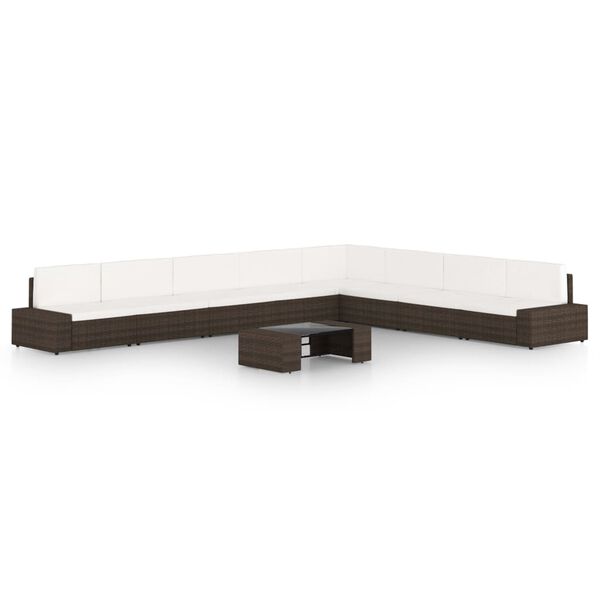 vidaXL 9 r&eacute;szes barna polyrattan kerti &uuml;lőgarnit&uacute;ra p&aacute;rn&aacute;kkal