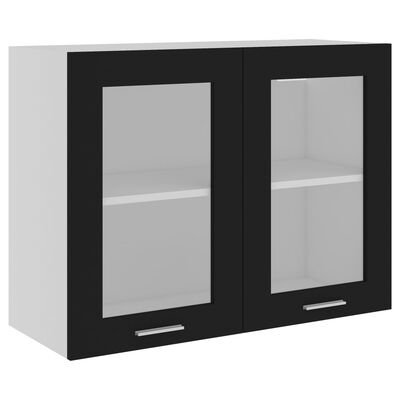 vidaXL fekete forgácslap függő üvegszekrény 80 x 31 x 60 cm
