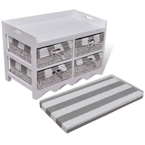 T&aacute;rol&oacute; l&aacute;da &eacute;s pad p&aacute;rn&aacute;zott tetővel & 4 kos&aacute;rral feh&eacute;r