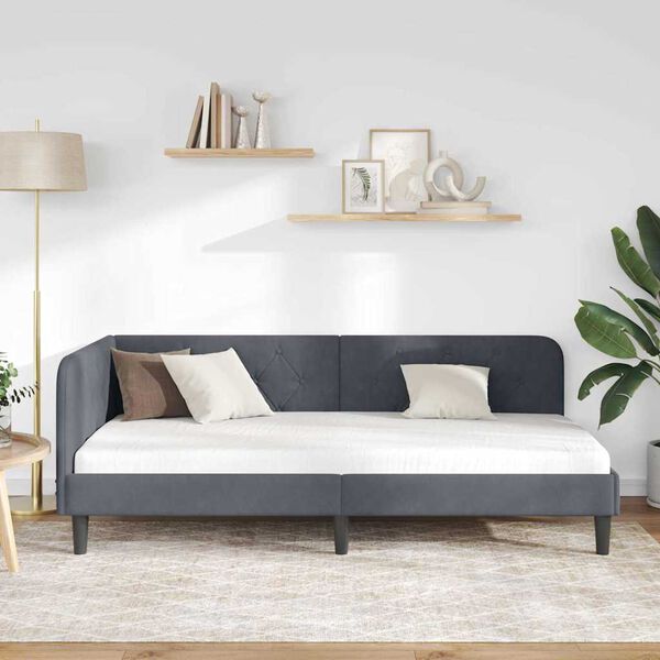 vidaXL Sarok&aacute;gy keret fejt&aacute;ml&aacute;val S&ouml;t&eacute;tsz&uuml;rke 90 x 200 cm B&aacute;rsony