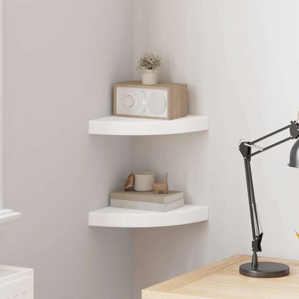 vidaXL 2 db feh&eacute;r MDF lebegő sarokpolc 25 x 25 x 3,8 cm