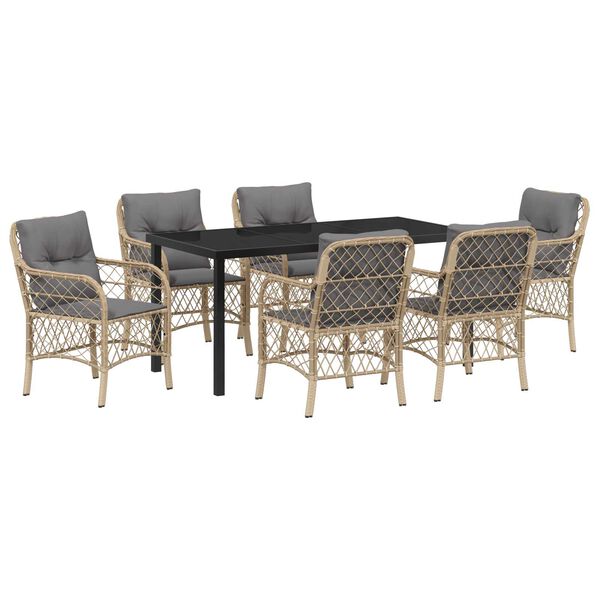 vidaXL Kert &eacute;tkező szett p&aacute;rn&aacute;val 7 pcs B&eacute;zs polirattan