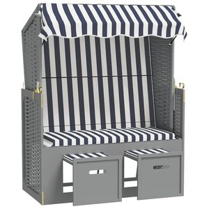 vidaXL k&eacute;k &eacute;s feh&eacute;r polyrattan &eacute;s t&ouml;m&ouml;r fa strandsz&eacute;k tetővel
