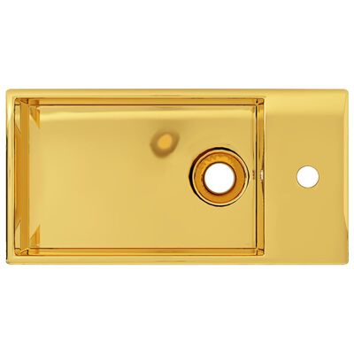 vidaXL aranyszínű kerámia mosdókagyló túlfolyóval 49 x 25 x 15 cm