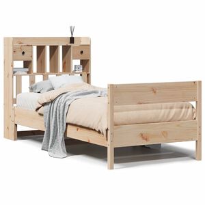 vidaXL t&ouml;m&ouml;r fenyőfa k&ouml;nyvespolcos &aacute;gy matrac n&eacute;lk&uuml;l 75 x 190 cm