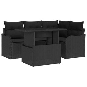vidaXL Kerti Kanap&eacute; Szett p&aacute;rn&aacute;val p&aacute;rn&aacute;val 5 pcs Fekete Poly Rattan