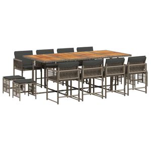 vidaXL 13 r&eacute;szes sz&uuml;rke polyrattan kerti &uuml;lőgarnit&uacute;ra p&aacute;rn&aacute;kkal