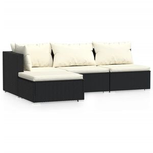 vidaXL 4 r&eacute;szes fekete polyrattan kerti b&uacute;torszett p&aacute;rn&aacute;kkal