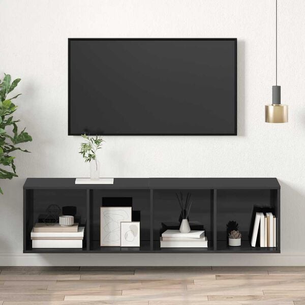 vidaXL magasf&eacute;nyű sz&uuml;rke szerelt fa fali TV-szekr&eacute;ny 37x37x142,5 cm