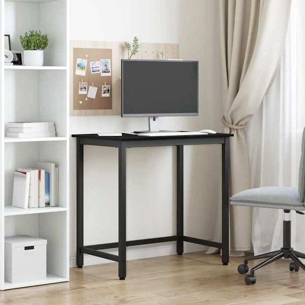 vidaXL asztal Fekete t&ouml;lgy 100 x 50 x 76,5 cm Műszaki fa &eacute;s ac&eacute;l