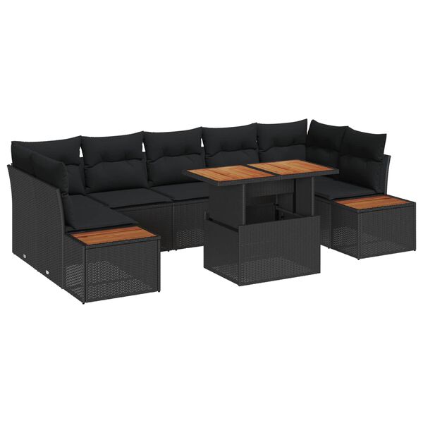 vidaXL Kerti Kanap&eacute; Szett t&aacute;rol&oacute;val 8 pcs Fekete Poli rattan