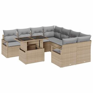 vidaXL Kerti Kanap&eacute; Szett p&aacute;rn&aacute;val t&aacute;rol&oacute;val 9 pcs B&eacute;zs Poli rattan
