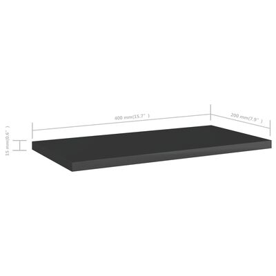 vidaXL 8 db magasfényű fekete forgácslap könyvespolc 40 x 20 x 1,5 cm