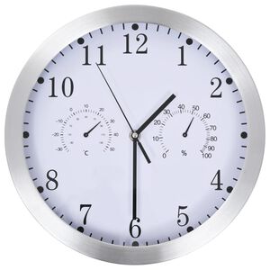 vidaXL kvarcszerkezetes feh&eacute;r fali&oacute;ra higrom&eacute;terrel, hőm&eacute;rővel, 30 cm