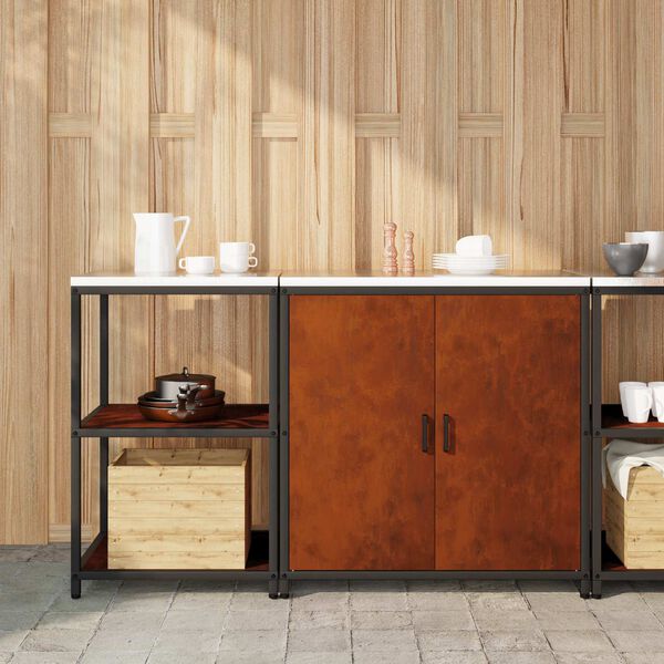 vidaXL Konyhai T&aacute;rol&oacute; K&eacute;szlet ajt&oacute;val 2 pcs Rozsd&aacute;s Időj&aacute;r&aacute;s&aacute;ll&oacute; ac&eacute;l